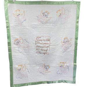 Angel embroidered baby crib quilt blanket unfinished?? satin trim